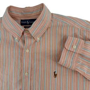 Ralph Lauren Classic Fit Striped Button Down‎ Shirt Mens XL Salmon Blue Green